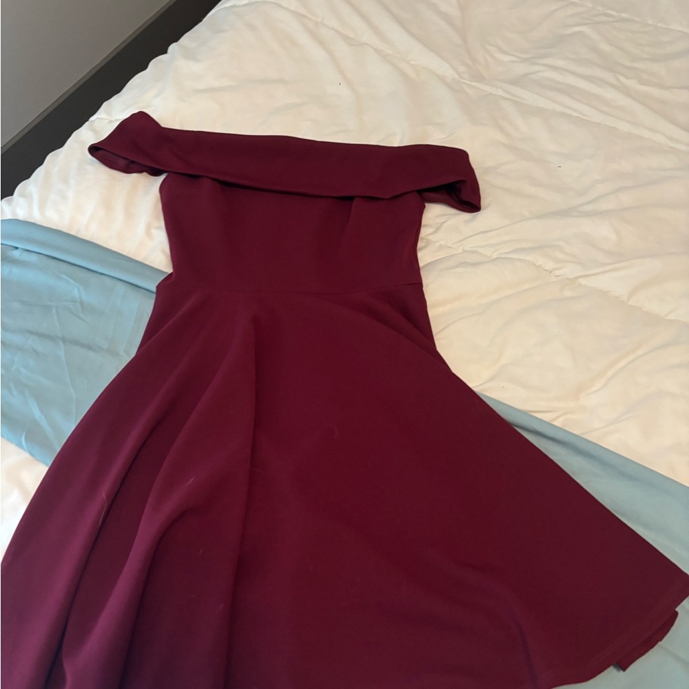 B Darlin Red Off-Shoulder Fit and Flare Cocktail Dress